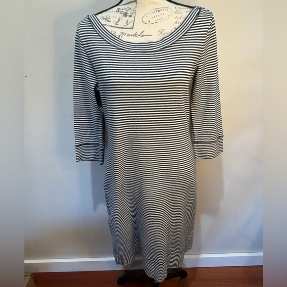 Banana Republic Striped Navy & White Sheath Dress‎ Sz M - Picture 1 of 7